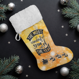 Fluffy Sherpa Lined Christmas Stocking - The Most Wonderful Time Of The Year (Design: Orange)