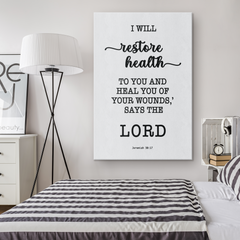 Minimalist Typography Framed Canvas - I Will Restore Health To You ~Jeremiah 30:17~