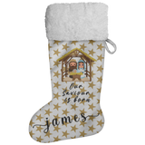 Personalised Name Fluffy Sherpa Lined Christmas Stocking - Our Saviour Is Born (Design: Gold Star)