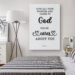 Minimalist Typography Framed Canvas - Casting Your Care Upon Him ~1 Peter 5:7~