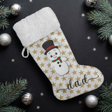 Personalised Name Fluffy Sherpa Lined Christmas Stocking - Snowman (Design: Gold Star)