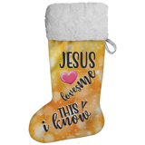 Fluffy Sherpa Lined Christmas Stocking - Jesus Loves Me This I Know (Design: Orange)