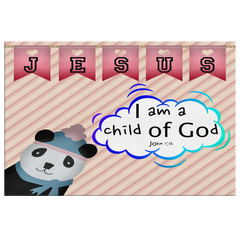 Hope Inspiring Nursery & Kids Bedroom Framed Canvas Wall Art - I Am A Child Of God ~John 1:12~ (Design: Panda 2)