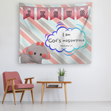 Uplifting Nursery & Kids Room Tapestry - I Am God’s Masterpiece ~Ephesians 2:10~ (Design: Elephant)
