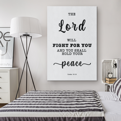Minimalist Typography Framed Canvas - The Lord Will Fight For You ~Exodus 14:14~
