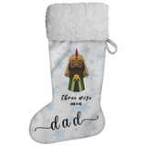 Personalised Name Fluffy Sherpa Lined Christmas Stocking - Wiseman 1 (Design: Blue Snowflake)