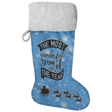 Fluffy Sherpa Lined Christmas Stocking - The Most Wonderful Time Of The Year (Design: Blue)