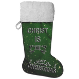 Fluffy Sherpa Lined Christmas Stocking - Christ Is The Light Of Christmas (Design: Green)