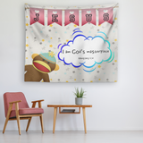 Uplifting Nursery & Kids Room Tapestry - I Am God's Masterpiece ~Ephesians 2:10~ Design: Monkey)
