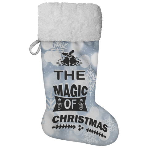 Fluffy Sherpa Lined Christmas Stocking - The Magic Of Christmas (Design: White Snowflake)
