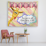 Uplifting Nursery & Kids Room Tapestry - Spirit Of God Lives In Me ~1 Corinthians 3:16~ (Design: Giraffe)