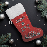 Fluffy Sherpa Lined Christmas Stocking - Christ Is The Light Of Christmas (Design: Red)