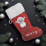 Personalised Name Fluffy Sherpa Lined Christmas Stocking - Lamb Of God (Design: Red)