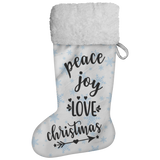 Fluffy Sherpa Lined Christmas Stocking - Peace Joy Love Christmas (Design: Blue Snowflake)