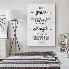 Minimalist Typography Framed Canvas - Strength Made Perfect ~2 Corinthians 12:9~