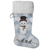 Personalised Name Fluffy Sherpa Lined Christmas Stocking - Snowman (Design: White Snowflake)