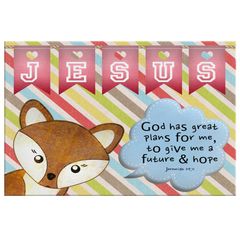 Hope Inspiring Nursery & Kids Bedroom Framed Canvas Wall Art - God Has Great Plans For Me ~Jeremiah 29:11~ (Design: Fox)
