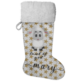 Personalised Name Fluffy Sherpa Lined Christmas Stocking - Lamb Of God (Design: Gold Star)