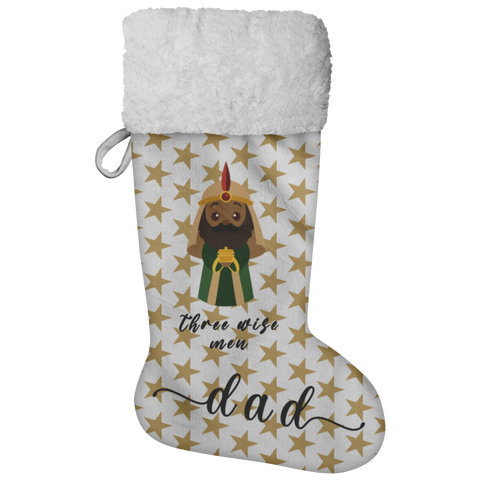 Personalised Name Fluffy Sherpa Lined Christmas Stocking - Wiseman 1 (Design: Gold Star)