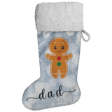 Personalised Name Fluffy Sherpa Lined Christmas Stocking - Gingerbread Man (Design: White Snowflake)