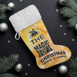 Fluffy Sherpa Lined Christmas Stocking - The Magic Of Christmas (Design: Orange)