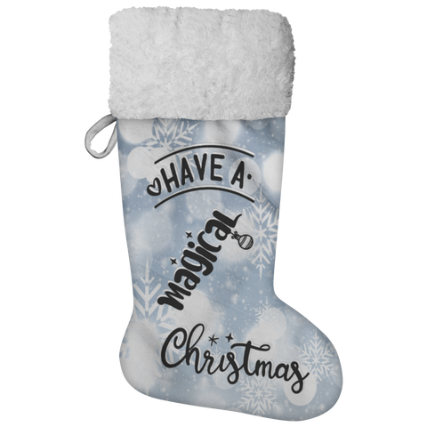 Fluffy Sherpa Lined Christmas Stocking - Have A Magical Christmas (Design: White Snowflake)