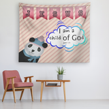 Uplifting Nursery & Kids Room Tapestry - I Am A Child Of God ~John 1:12~ (Design: Panda2)