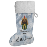 Personalised Name Fluffy Sherpa Lined Christmas Stocking - Wiseman 1 (Design: White Snowflake)