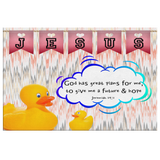 Hope Inspiring Nursery & Kids Bedroom Framed Canvas Wall Art - God Has Great Plans For Me ~Jeremiah 29:11~ (Design: Duck)