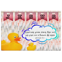 Hope Inspiring Nursery & Kids Bedroom Framed Canvas Wall Art - God Has Great Plans For Me ~Jeremiah 29:11~ (Design: Duck)