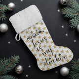 Fluffy Sherpa Lined Christmas Stocking - Jesus Is My Anchor (Design: Gold Star)