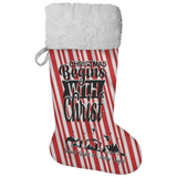 Fluffy Sherpa Lined Christmas Stocking - Christmas Begins With Christ (Design: Candy)
