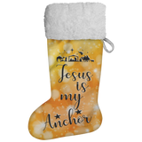 Fluffy Sherpa Lined Christmas Stocking - Jesus Is My Anchor (Design: Orange)