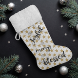 Fluffy Sherpa Lined Christmas Stocking - Joyful Merry Blessed (Design: Star)