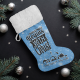 Fluffy Sherpa Lined Christmas Stocking - Christmas Begins With Christ (Design: Blue)