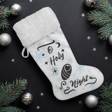 Fluffy Sherpa Lined Christmas Stocking - O Holy Night (Design: Blue Snowflake)