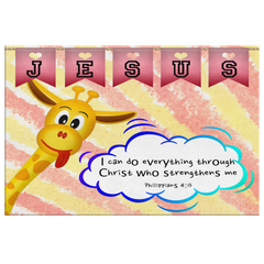 Hope Inspiring Nursery & Kids Bedroom Framed Canvas Wall Art - Christ Strengthens Me ~Philippians 4:13~ (Design: Giraffe 1)