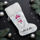 Personalised Name Fluffy Sherpa Lined Christmas Stocking - Snow Woman (Design: Blue Snowflake)