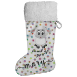 Personalised Name Fluffy Sherpa Lined Christmas Stocking - Lamb Of God (Design: Rainbow Snowflake)