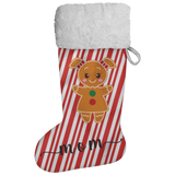 Personalised Name Fluffy Sherpa Lined Christmas Stocking - Gingerbread Woman (Design: Candy)