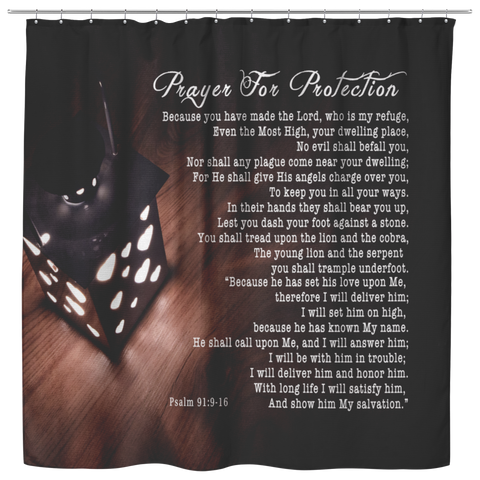 Bible Verses Shower Curtain Prayer for Protection ~Psalm 91:9-16~ (Design: Lamp 3)