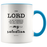 Typography Dishwasher Safe Accent Mugs - He Has Become My Salvation ~Psalm 118:14~