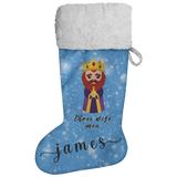 Personalised Name Fluffy Sherpa Lined Christmas Stocking - Wiseman 3 (Design: Blue)