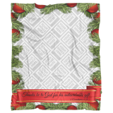 Personalized Christmas Super Comfort Fleece Blanket - Thanks Be To God For His Indescribable Gift ~2 Corinthians 9:15~ (Design: Vertical Holly 2)