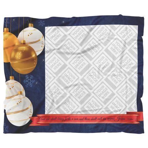 Personalized Christmas Super Comfort Fleece Blanket - Jesus Saves His People ~Matthew 1:21~ (Design: Baubles)