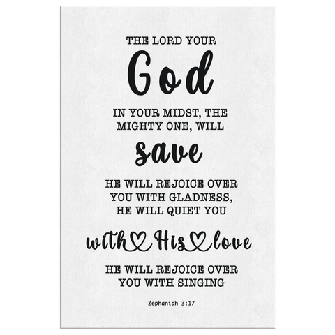 Minimalist Typography Framed Canvas - God In Your Midst ~Zephaniah 3:17~