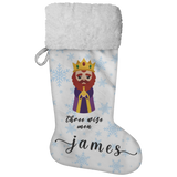 Personalised Name Fluffy Sherpa Lined Christmas Stocking - Wiseman 3 (Design: Blue Snowflake)