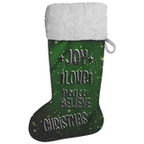 Fluffy Sherpa Lined Christmas Stocking - Joy Love Peace Believe Christmas (Design: Green)