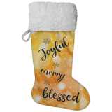 Fluffy Sherpa Lined Christmas Stocking - Joyful Merry Blessed (Design: Orange)