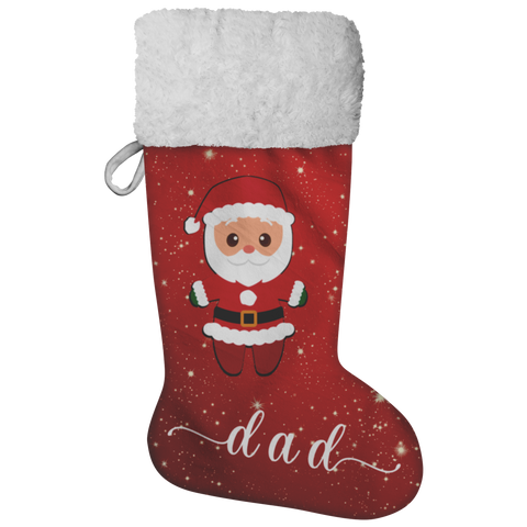 Personalised Name Fluffy Sherpa Lined Christmas Stocking - Santa (Design: Red)